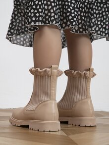 Niñas Botas calcetín ribete con fruncido - Albaricoque - Ver 4