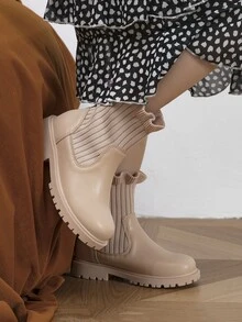 Niñas Botas calcetín ribete con fruncido - Albaricoque - Ver 5