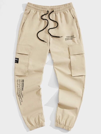 SHEIN Men Slogan Graphic Drawstring Waist Cargo Pants