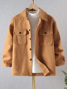 Áo bành tô cho bé trai Túi Nút phía trước màu trơn Giải trí - màu nâu - Xem 1