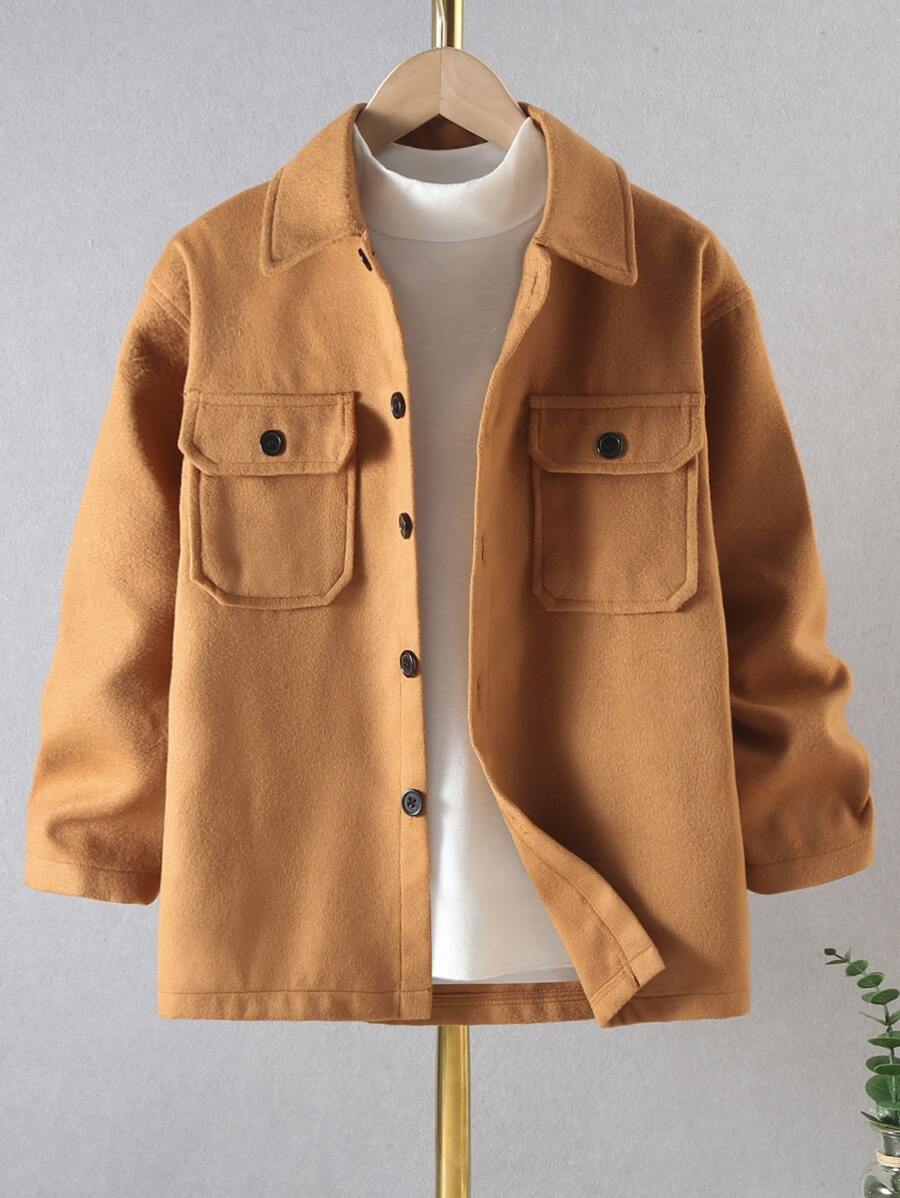 Áo bành tô cho bé trai Túi Nút phía trước màu trơn Giải trí - màu nâu - Xem 1