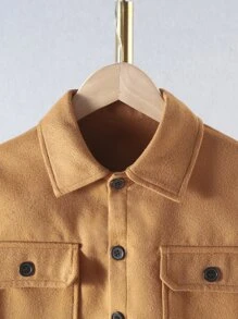 Áo bành tô cho bé trai Túi Nút phía trước màu trơn Giải trí - màu nâu - Xem 3