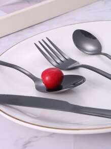 16 件不锈钢刀、勺、叉圣诞礼物 - 黑色 - 查看 4