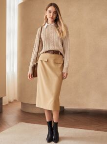 MOTF PREMIUM WOOL-MIX POM POM SWEATER - Khaki - View 4