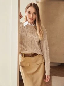 MOTF PREMIUM WOOL-MIX POM POM SWEATER - Khaki - View 5