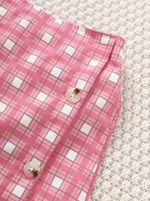 SHEIN 年輕女孩格紋印花翻領西裝外套&背心上衣&裙子&帽子