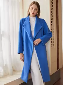 MOTF PREMIUM 羊毛混紡瀑布腰帶花呢外套 - 藍色 - 查看 2