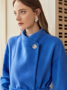 MOTF PREMIUM 羊毛混紡瀑布腰帶花呢外套 - 藍色 - 查看 3