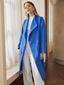 MOTF PREMIUM 羊毛混紡瀑布腰帶花呢外套 - 藍色 - 查看 4