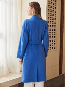 MOTF PREMIUM 羊毛混紡瀑布腰帶花呢外套 - 藍色 - 查看 7