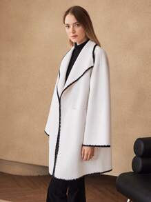 MOTF PREMIUM WOOL-MIX OPEN FRONT OVERCOAT - White - View 8