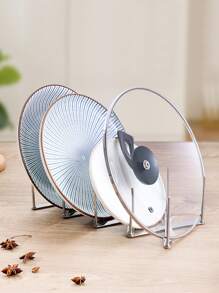 1pc Retractable Stainless Steel Pot Lid Holder, Multifunction Plate Drain Shelf, Storage Rack, For Kitchen Organization - Silver - View 2