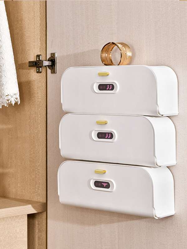 1pc Wall Mounted Underwear Storage Box, Simple PP White Hanging Drawer