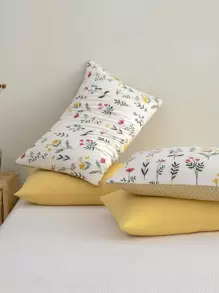 花卉图案枕套套装，4 件装，黄色花朵枕套，植物纯色田园风格枕套，轻盈枕套，男女皆宜的礼物 - 彩色 - 查看 4