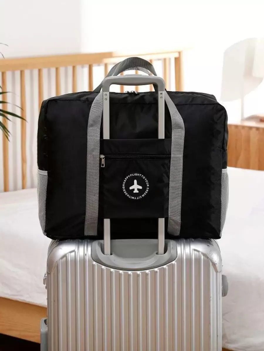 1pc Portable Foldable Travel Bag - Black - View 1