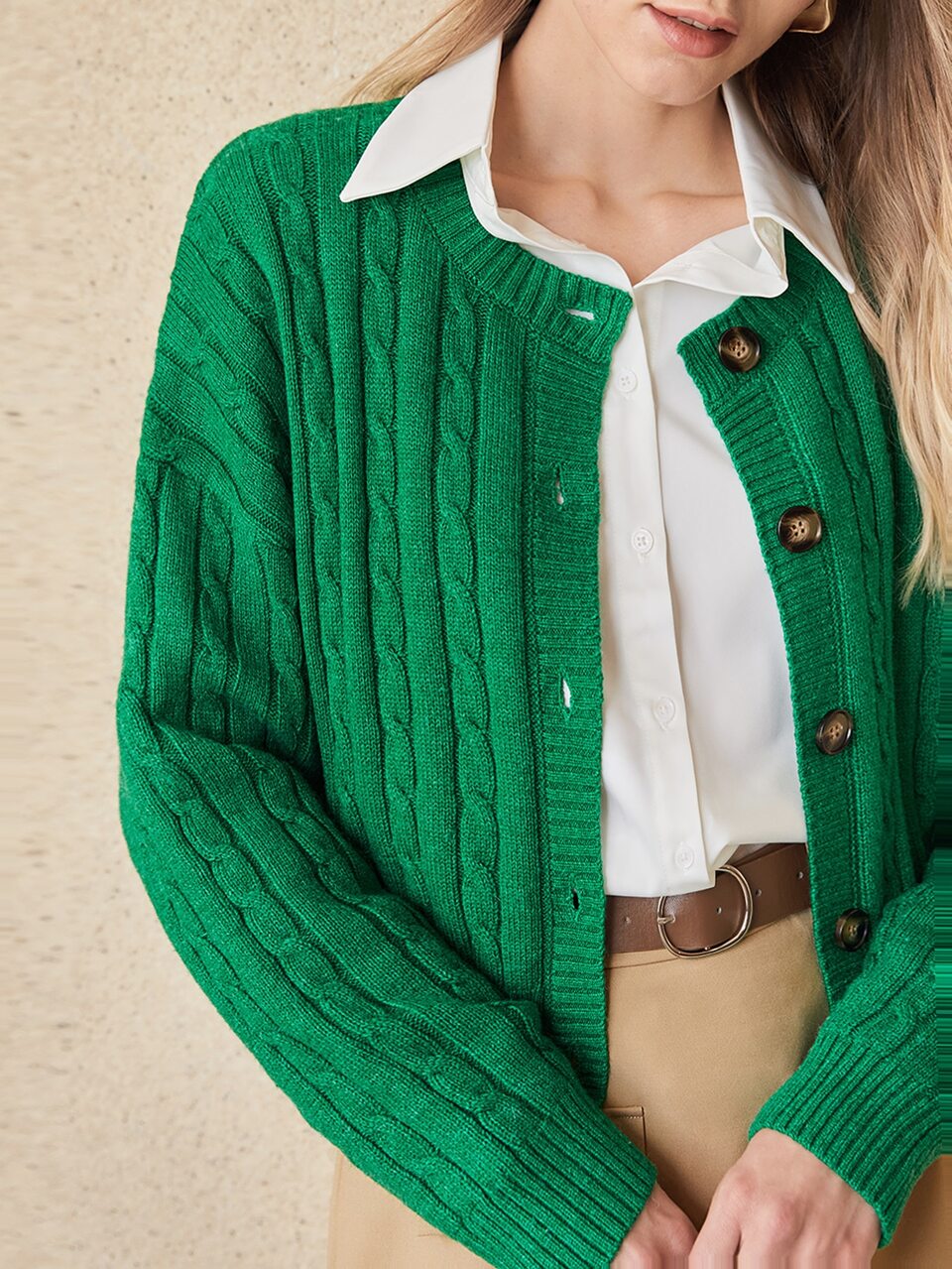 WOOL-MIX CABLE KNIT CARDIGAN