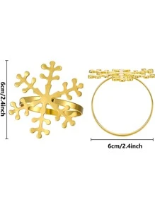 1pc Gold Christmas Napkin Ring, Christmas Snowflake Napkin Holder, Holiday Table Decoration - Gold - View 3