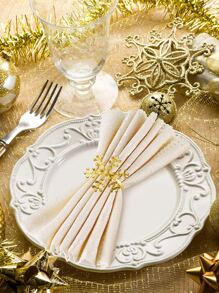 1pc Gold Christmas Napkin Ring, Christmas Snowflake Napkin Holder, Holiday Table Decoration - Gold - View 5