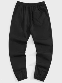 ROMWE MEN Guys Skeleton Print Drawstring Waist Pants - Black - View 2