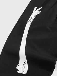 ROMWE MEN Guys Skeleton Print Drawstring Waist Pants - Black - View 3