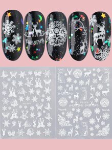 FULL BEAUTY Christmas 2sheets Luminous Snowflake Pattern Nail Art Sticker - White - View 2