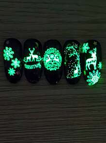 FULL BEAUTY Christmas 2sheets Luminous Snowflake Pattern Nail Art Sticker - White - View 3