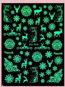 FULL BEAUTY Christmas 2sheets Luminous Snowflake Pattern Nail Art Sticker - White - View 4