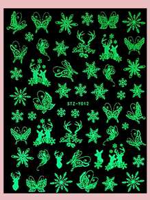 FULL BEAUTY Christmas 2sheets Luminous Snowflake Pattern Nail Art Sticker - White - View 5