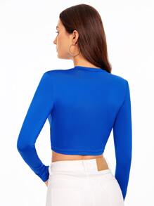 SHEIN Essnce Áo thun nữ màu trơn Gợi cảm - Xanh đậm - Xem 3