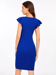 SHEIN Clasi Surplice Neck Ruffle Sleeve Bodycon Dress - Royal Blue - View 3