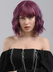 Natural Curly Wig With Bangs - Purple - View 1