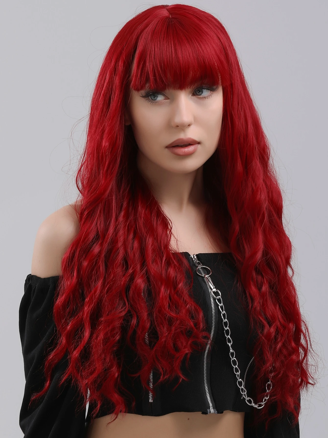 Natural Long Curly Wig With Bangs | SHEIN USA