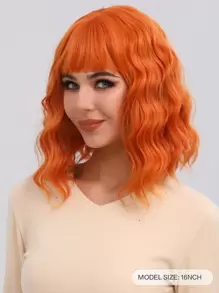 Bob Wigs With Bangs Water Wave Shot Wig 16 Inch Deep Wave Heat Resistant Fiber Synthetic Wigs For Women Daily Used - Orange - View 4