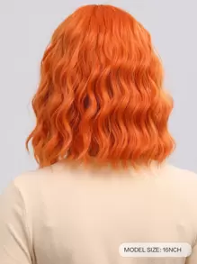 Bob Wigs With Bangs Water Wave Shot Wig 16 Inch Deep Wave Heat Resistant Fiber Synthetic Wigs For Women Daily Used - Orange - View 3
