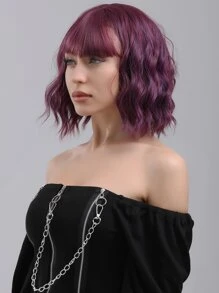 Natural Curly Wig With Bangs - Purple - View 3