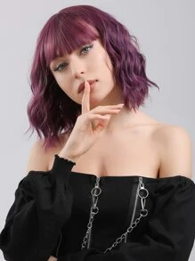 Natural Curly Wig With Bangs - Purple - View 4