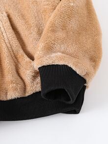 Boys 1pc Colour Block Kangaroo Pocket Teddy Hoodie - Khaki - View 4