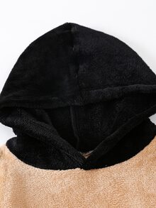 Boys 1pc Colour Block Kangaroo Pocket Teddy Hoodie - Khaki - View 5