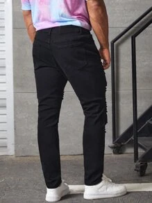 Manfinity VCAY Men Plus Cotton Ripped Skinny Jeans - Black - View 3
