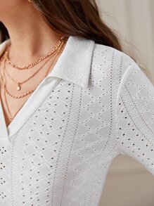 SHEIN Frenchy 素色麻花編織T恤 - 白色 - 查看 4