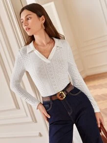 SHEIN Frenchy 素色麻花編織T恤 - 白色 - 查看 2