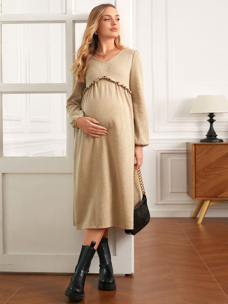 Maternity Frill Trim Solid Dress