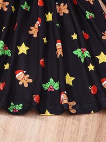小女童聖誕圖案洋裝和頭巾