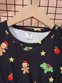 小女童聖誕圖案洋裝和頭巾