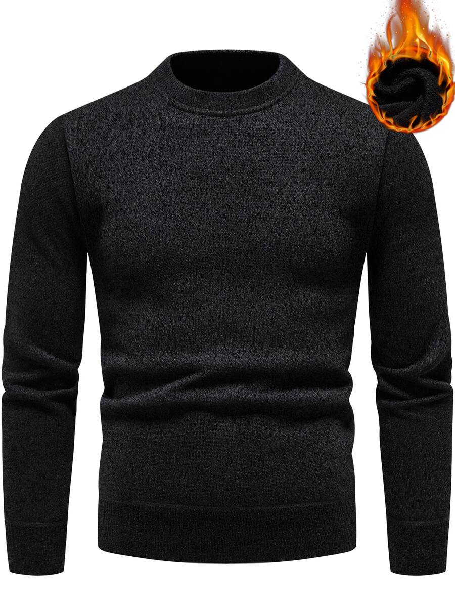 Manfinity Homme Hombres Jersey unicolor de cuello alto - Negro - Ver 1