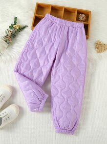 Toddler Girls Solid Onion Quilted Trousers - Lilac Purple - View 1