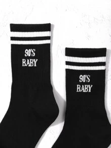 Vớ thuyền viên đồ họa sọc & chữ - màu đen - Xem 2