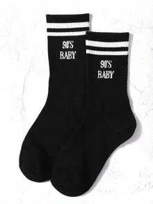 Vớ thuyền viên đồ họa sọc & chữ - màu đen - Xem 3