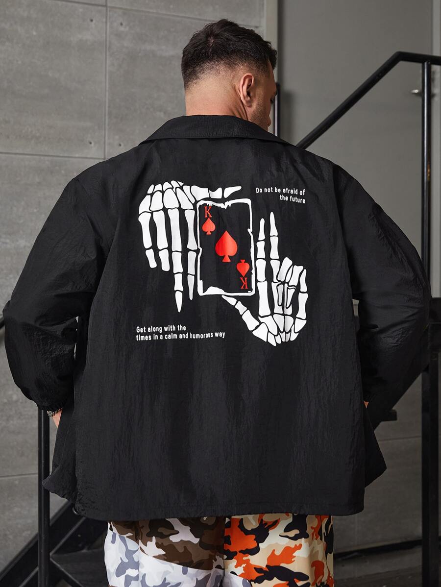 Manfinity Áo khoác Nam Túi Nút phía trước Lễ Các Thánh Slogan Giải trí - màu đen - Xem 1