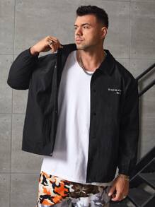 Manfinity Áo khoác Nam Túi Nút phía trước Lễ Các Thánh Slogan Giải trí - màu đen - Xem 2